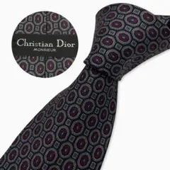 Christian Dior シルクネクタイ 幾何学柄 メダリオン ネイビー