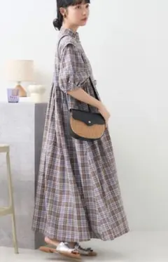 バルーンスリーブ 半袖 マキシワンピース フリークスストア チェック柄
