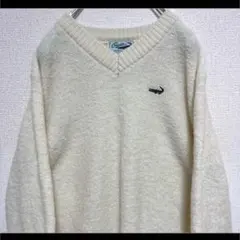 crocodile クロコダイル ニット セーター クリーム ワニロゴ刺繍 M