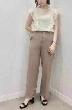 シアーラッフルスリーブブラウス(半袖)  オフホワイト　XLサイズ