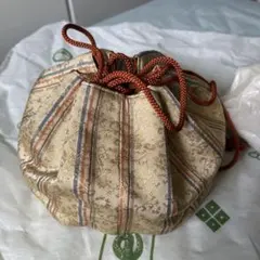 婦久露　岡慶　和装用巾着　金色と茶色柄