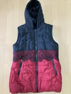 【極暖】フード付き ノーカラージャケット 黒・赤レース