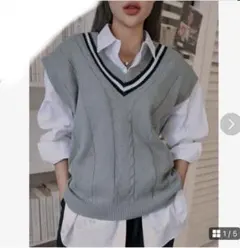 SHEIN DAZY ベスト ニット ライン グレー