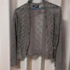 ブラウン レース編み カーディガン 長袖