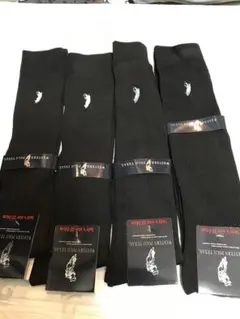 学生4足　黒　ハイソックス ポロスクールソックス ワンポイントピンク4足