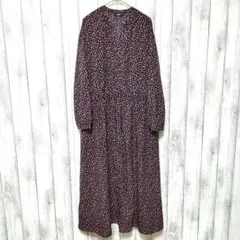 ユニクロ (L)　花柄プリント Vネック ロングシャツワンピース　ポケットあり