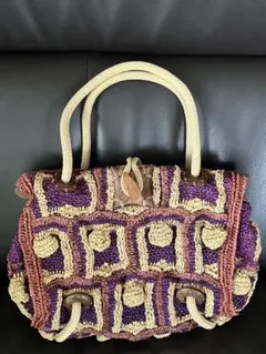 JAMIN PUECH ジャマンピュエッシュ ラフィアバッグ パープル ベージュ