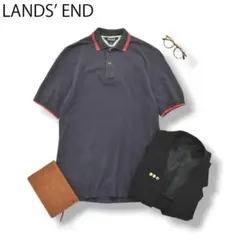 90s USA製 ランズエンド LANSEND 半袖 ポロシャツ ナス紺のサムネイル
