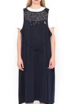 graniph カントリー 刺繍 ツイル ロング丈 ノースリーブ ワンピース