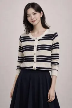 C.D.S. ストライプ透かし編みカーディガン