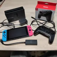 Nintendo Switch本体箱無し＋Switchプロコン＋有線接続アダプタ