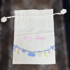 新品未使用ランドリーバック麻巾着袋トラベルポーチ刺繍デザインジョージズのサムネイル
