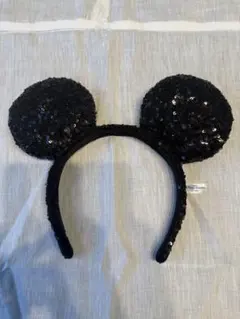 ミッキー　耳　カチューシャ 黒 スパンコール　ブラック　ディズニー　Disney