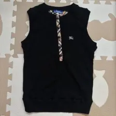 【美品バーバリーロンドンノースリーブニットノバチェック ロゴ刺繍 ホースロゴ 黒