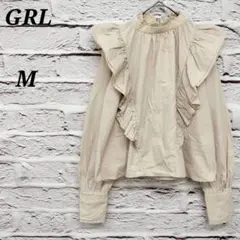 グレイル 【M】 フリルネックラッフルブラウス コットン ベージュ