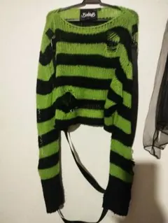 緑と黒のニットセーター M 地雷 サブカル