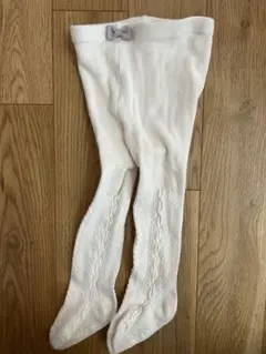petit main ホワイト ベビータイツ 80cm リボン付き