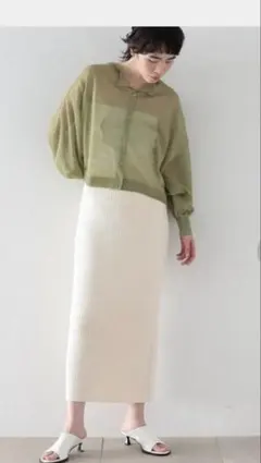 リブ編み ベージュ タイトスカート