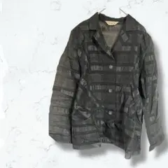 【沙由梨】シースルーシャツ 黒 11 ボーダー レギュラーカラー リネン混