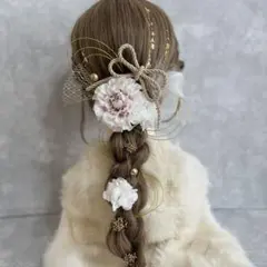 ダリアホワイト♡金箔付♡髪飾り ヘッドドレス 前撮り 成人式 卒業式 七五三
