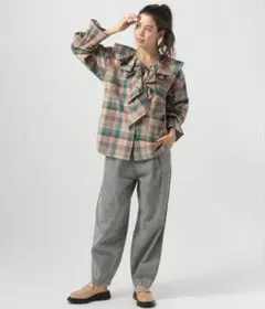 BAYFLOW チェックフリル付き長袖シャツ