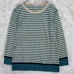 トゥーシー 長袖ニットボーダートップス ウール グリーン M 上品　上質　秋冬