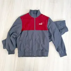 《メンズ》PUMA裏メッシュジャージ上下セット【レッド×グレー】のサムネイル