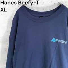 ヘインズ ロンT XL ネイビー ビーフィー 厚手 アメリカ古着 企業コラボロゴ