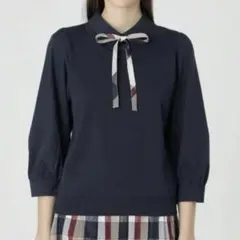 ブルーレーベルクレストブリッジ リボンフェイクレイヤードニット紺