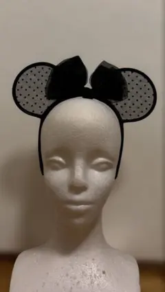 ディズニー黒ドットレースカチューシャ