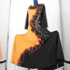 【美品 社交ダンス衣装】ワンピース ドレス 黒 かわいい バイカラー 可愛い