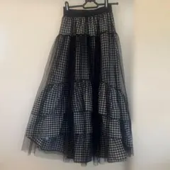 フレアロングスカート 黒と白のギンガムチェック