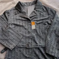 【未使用】ワンピース 七分袖 　グレー柄　70sヴィンテージ　レディース　レトロ