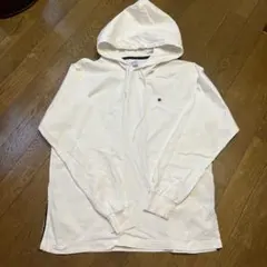Champion ホワイト フード付き長袖Tシャツ
