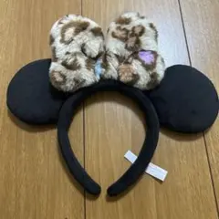 ヒョウ柄リボン付きミッキー耳カチューシャ