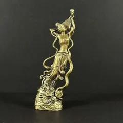真鍮 置物オブジェ 弁財天 羽衣 神様 開運 風水 金運縁起物 アンティーク芸術