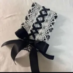 ヘッドドレス　ハンドメイド　ロリータ　フリル　ブラック　黒