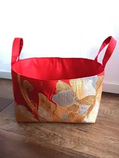 ハンドメイド 帯　布バスケット カバー付き