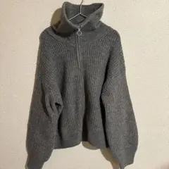 グレー ハイネック ジッパーセーター XL