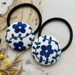 超お買い得♡お揃い リバティと刺繍生地 くるみボタン ヘアゴム 3個