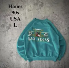 90s【Hanes】ヘインズ（L）USA＊ビッグプリントスウェット＊エラー＊希少