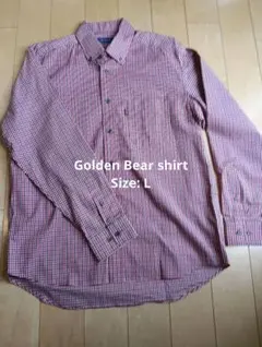 Golden Bear赤と白のチェック長袖シャツ