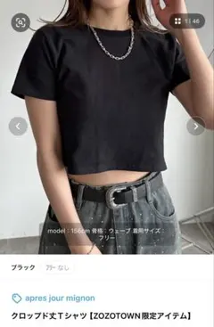 apres jour mignon クロップドTシャツ ブラックのサムネイル