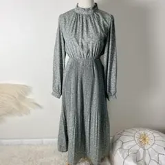 レイカズン フリルネックプリーツ花柄ワンピース ロングワンピース フリーサイズ