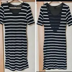 Forever21 ボーダー ロングニット 半袖 ワンピース Lサイズ【未着用】のサムネイル