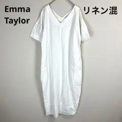 Emma Taylor リネン混 Vネック ロングワンピース 白 36のサムネイル