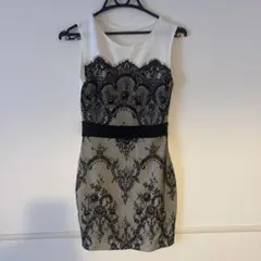 レース装飾 タイトドレス ホワイト/ブラック