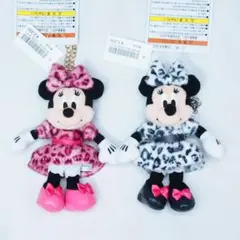ミニー ミニーマウス 白 ピンク ヒョウ柄 レオパード ぬいぐるみチャーム