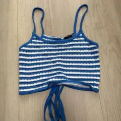 青と白のストライプ クロップドキャミソール