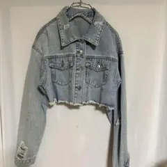 SHEIN レディース　Mサイズ　ダメージ加工　ショート丈　デニム　Gジャン